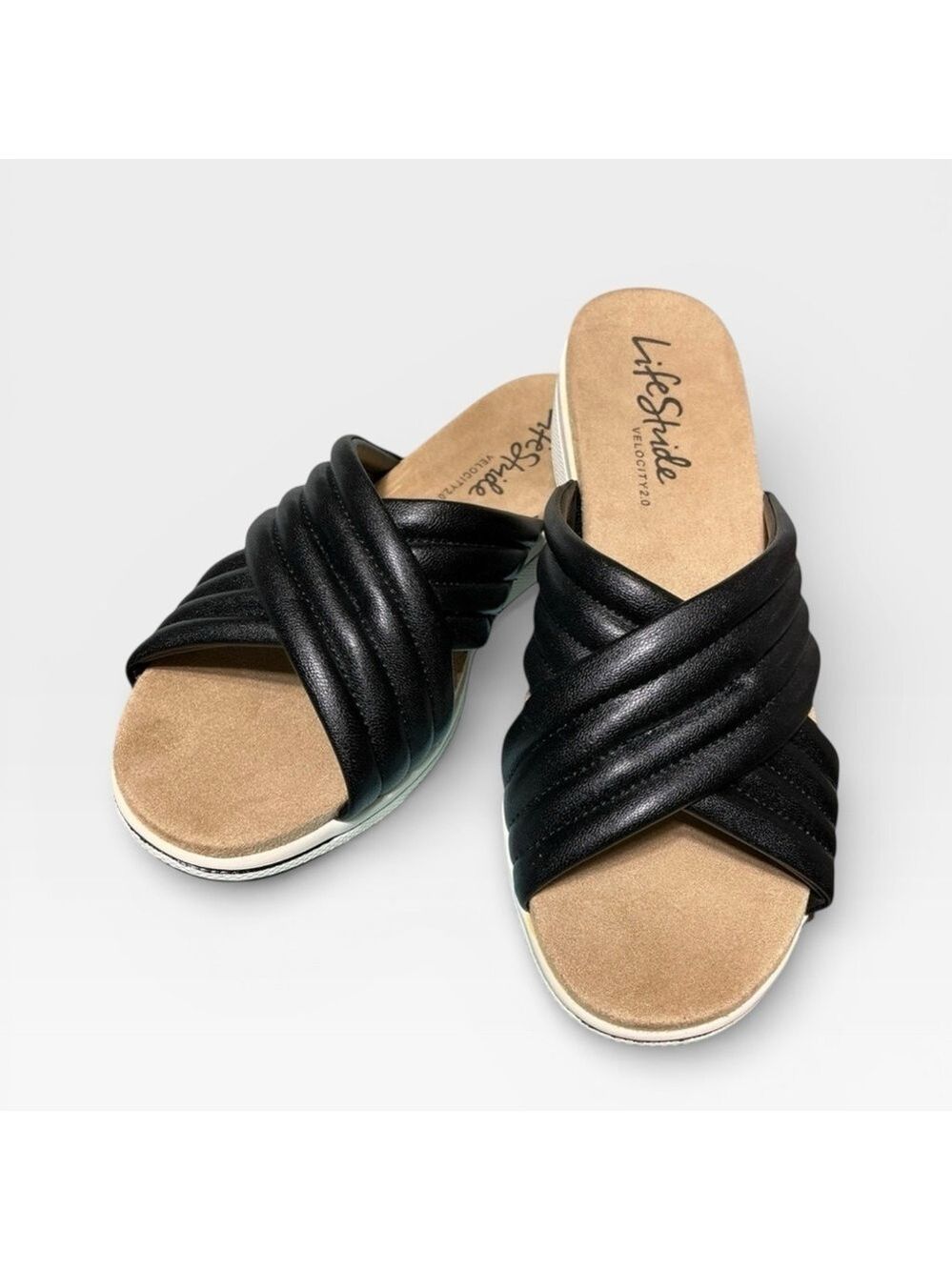 Life Stride Black Slide Sandals